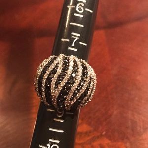 Silver diamond and black zebra ring size 8 1/4